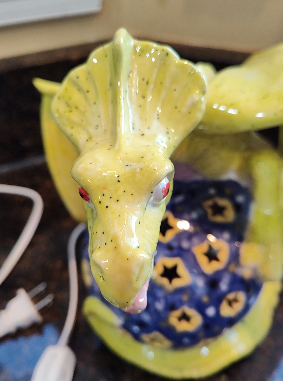 Dragon Globe Ceramic Night Light/Lantern- 9.5"H x 8.5"W, Yellow/Blue, Fine Art - Picture 2 of 12